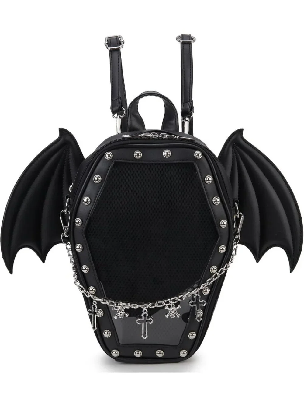 Women’s Black Wing Gothic Coffin Purse Halloween PIN Imported Backpack Bag
